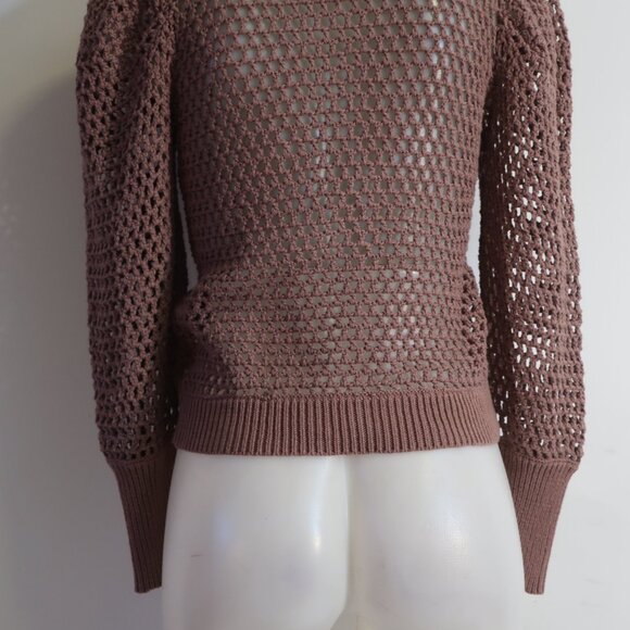 Women Chufy Gone Jammin Mauve Semi-Sheer Puff Sleeve Open Knit Sweater XS - Picture 8 of 9